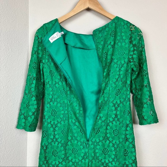 ELIZA J Green Lace Sheath Mini Dress 0 XS Kelly Party 3/4 Sleeve Cocktail - Picture 6 of 7